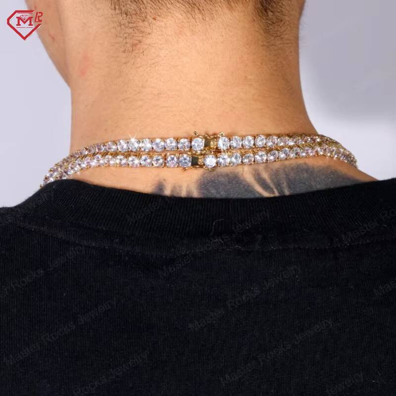 5MM Hiphop Tennis Chain Iced Out Bling Men Necklace 925 Sterling Silver Iced Out VVS Moissanite Tennis Chain
