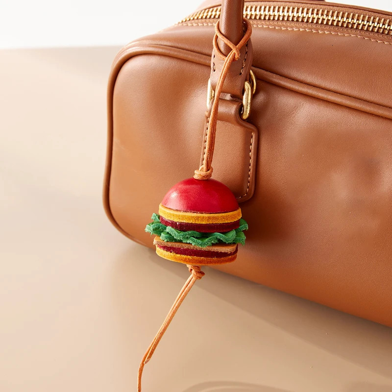 Strawberry Charm Cowhide Hamburger Lantern Leather Fashion High-End Persimmon Keychain Decoration Pendant Bag Accessories 250717