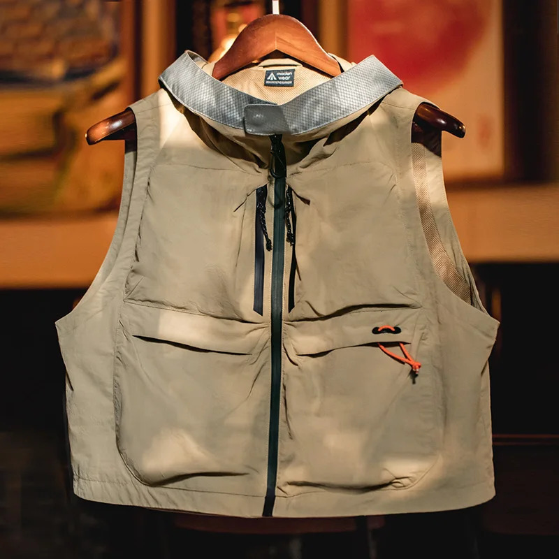 Maden Outdoor Quick Dry Mens Vest Multi-pocket Hooded Camping Fishing Mountain Waistcoat Tactical Hunting Sleeveless Jackets 250717