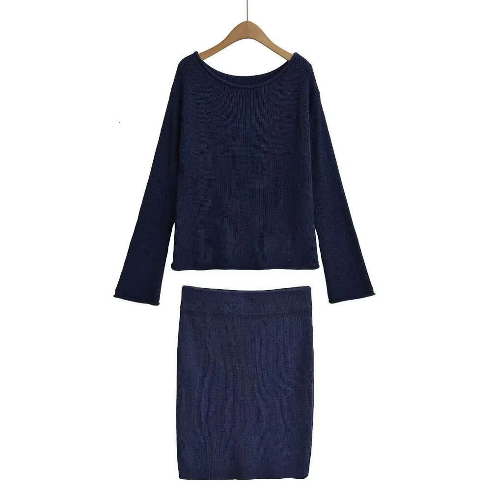 Lazy Style Loose Casual Asymmetrical Knit Top High Waist Bodycon Half Skirt Elegant Slimming Two-Piece Set B5