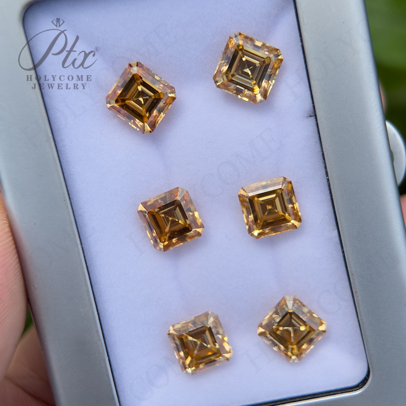 Champagne Moissanite Stone Asscher Cut GRA Certificate Original Color Pass Diamond Tester All Sizes High Quality Synthetic Moissanite Gemstone
