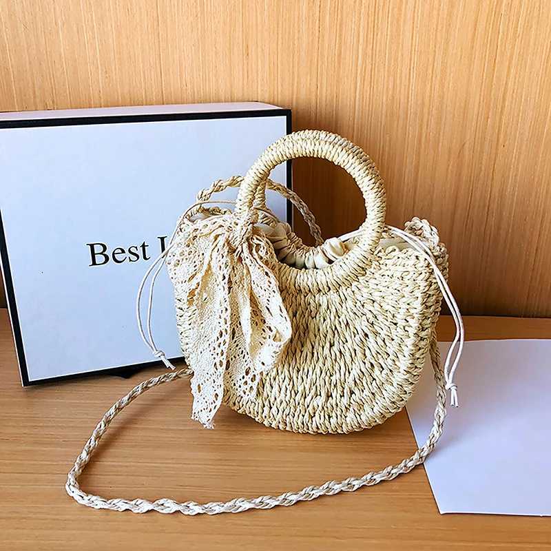 Handmade Half-Round Rattan Woven StrAW Bag Summer Women Messenger Crossbody Bags Small Beach Handbag Y250717