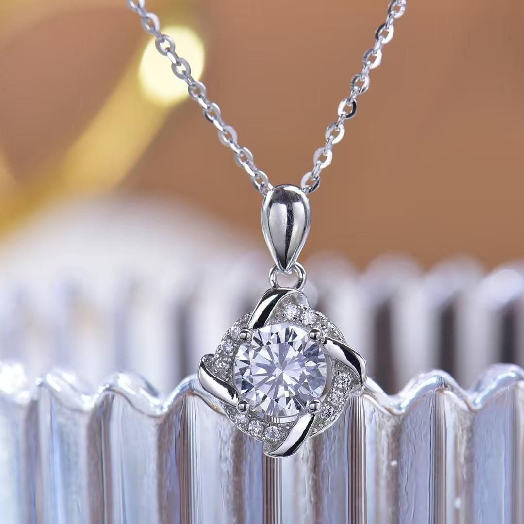 925 Sterling Silver White - Gold - Plated Moissanite Flower Bud Pendant - Timeless Design, High - quality Lab - Created Gem Accessory Symbol of Beauty