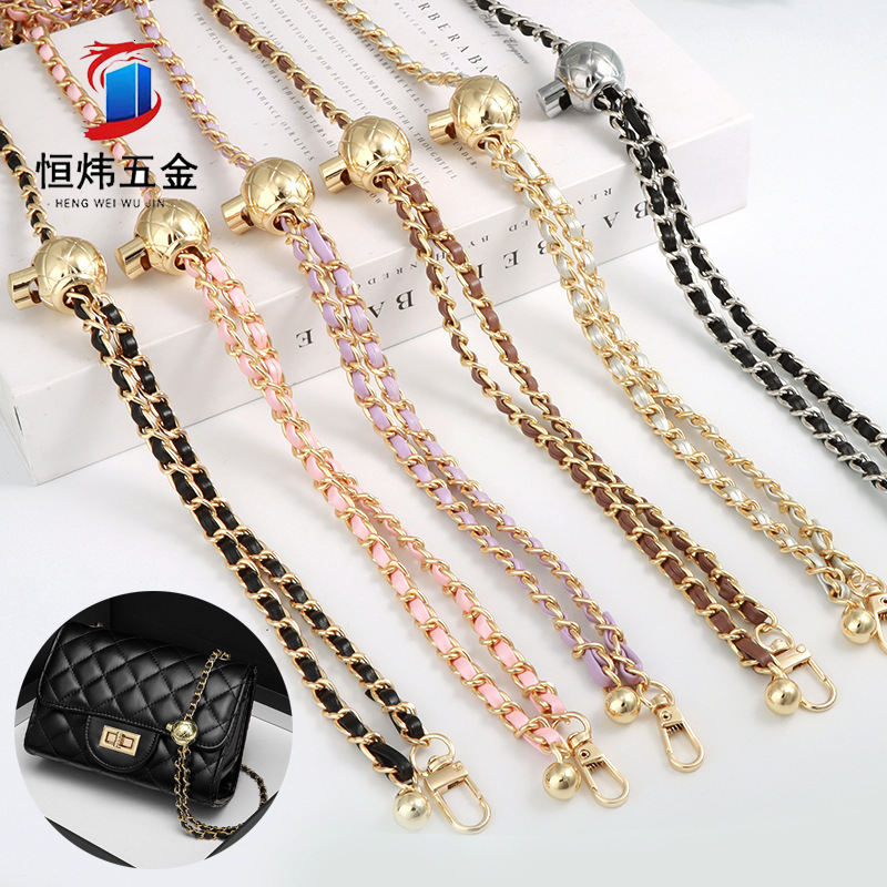 120cm Steel Bag Chain with PU Leather - Replacement 7mm Shoulder Crossbody Metal Bag Chain Strap with Length Adjustable Ball 240401