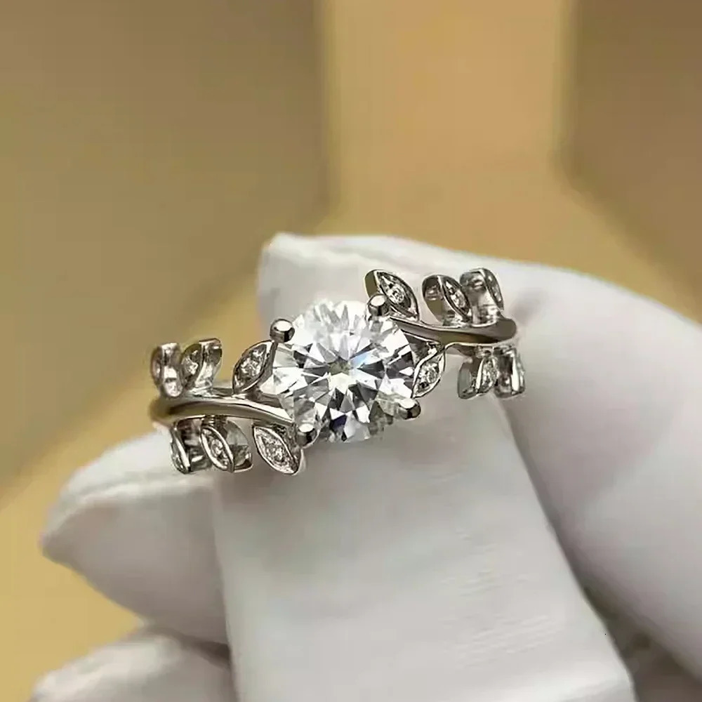 1CT Leaf Diamond Engagement Rings with GRA for Women 925 Sterling Silver Plated White Gold Wedding Band Promise Ring 250712