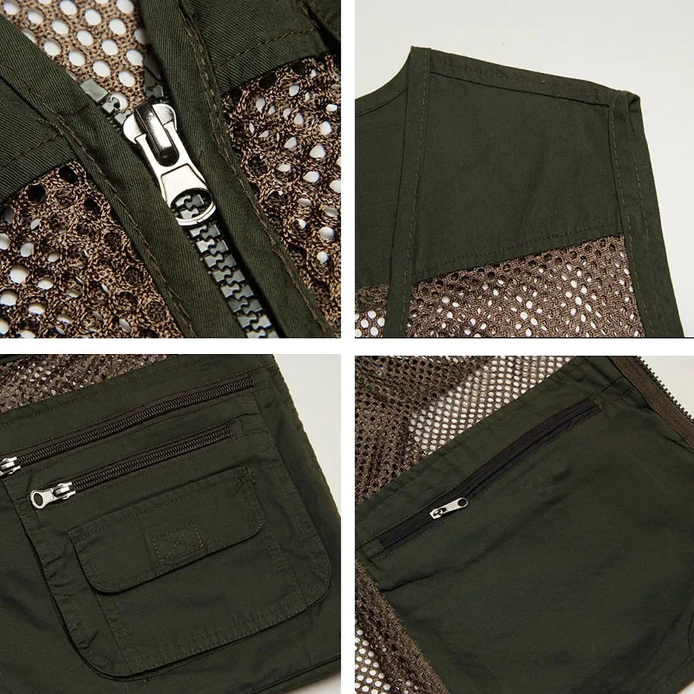 Large Size Mesh Quick-Drying Vests Male with Many Pockets Mens Breathable Multi-pocket Fishing Vest Work Sleeveless Jacket 250717