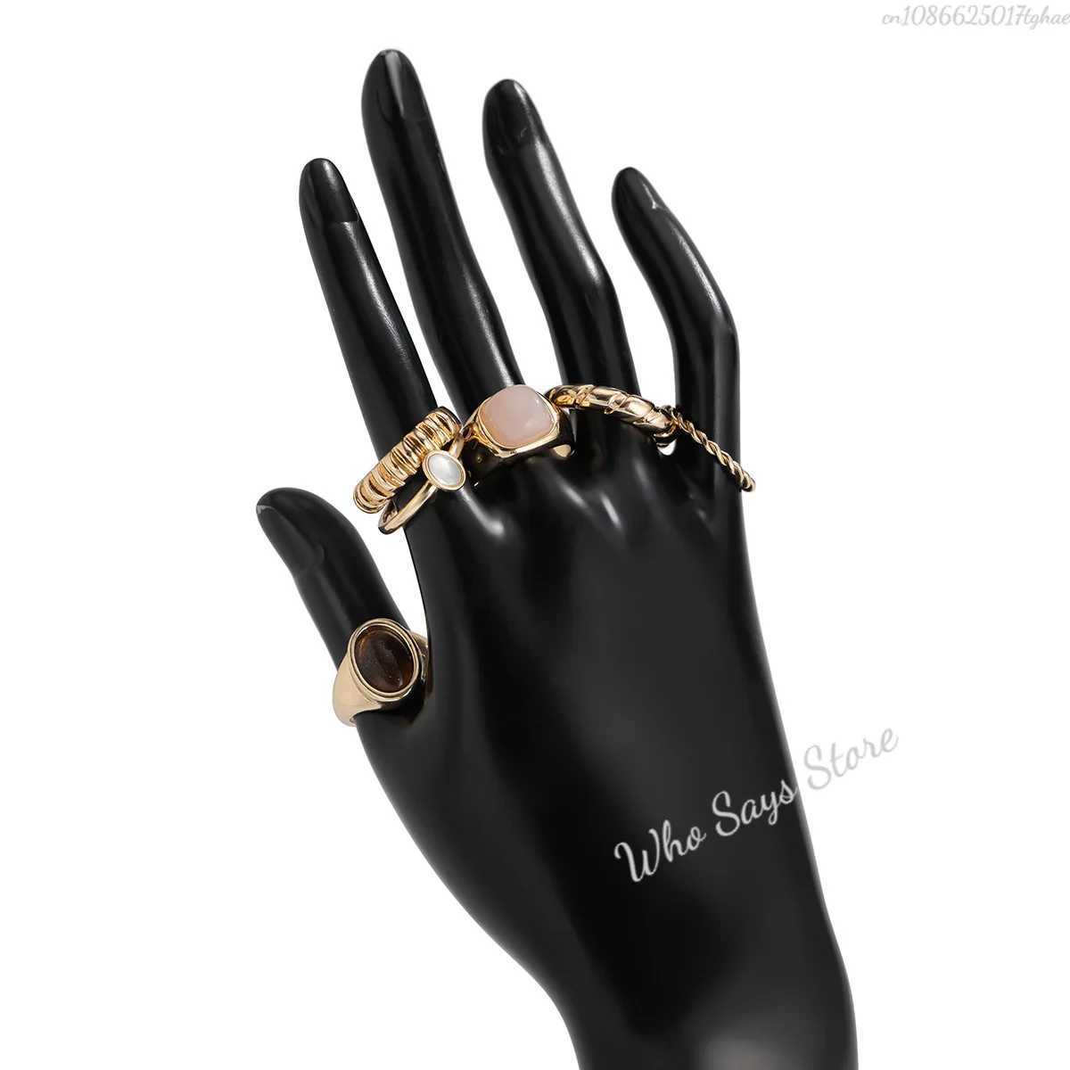 6pcs/set Tide Individuality Retro Geometric Hollowing Inlay Gem Rings Set Liquid State Metal Four-Piece Rings Set Paty Jewelry X250718