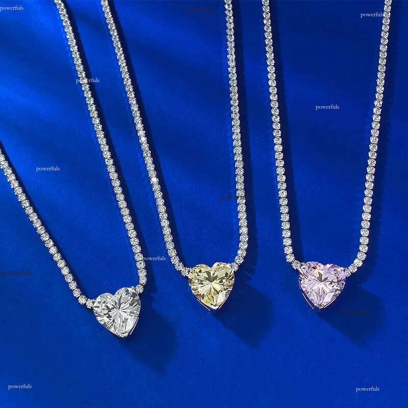2024 Choucong Heart Pendant Sparkling Jewelry Real Sterling Sier Pink Large Moissanite Dia Gemstones Party Elegant Women Wedding Tennis Necklace