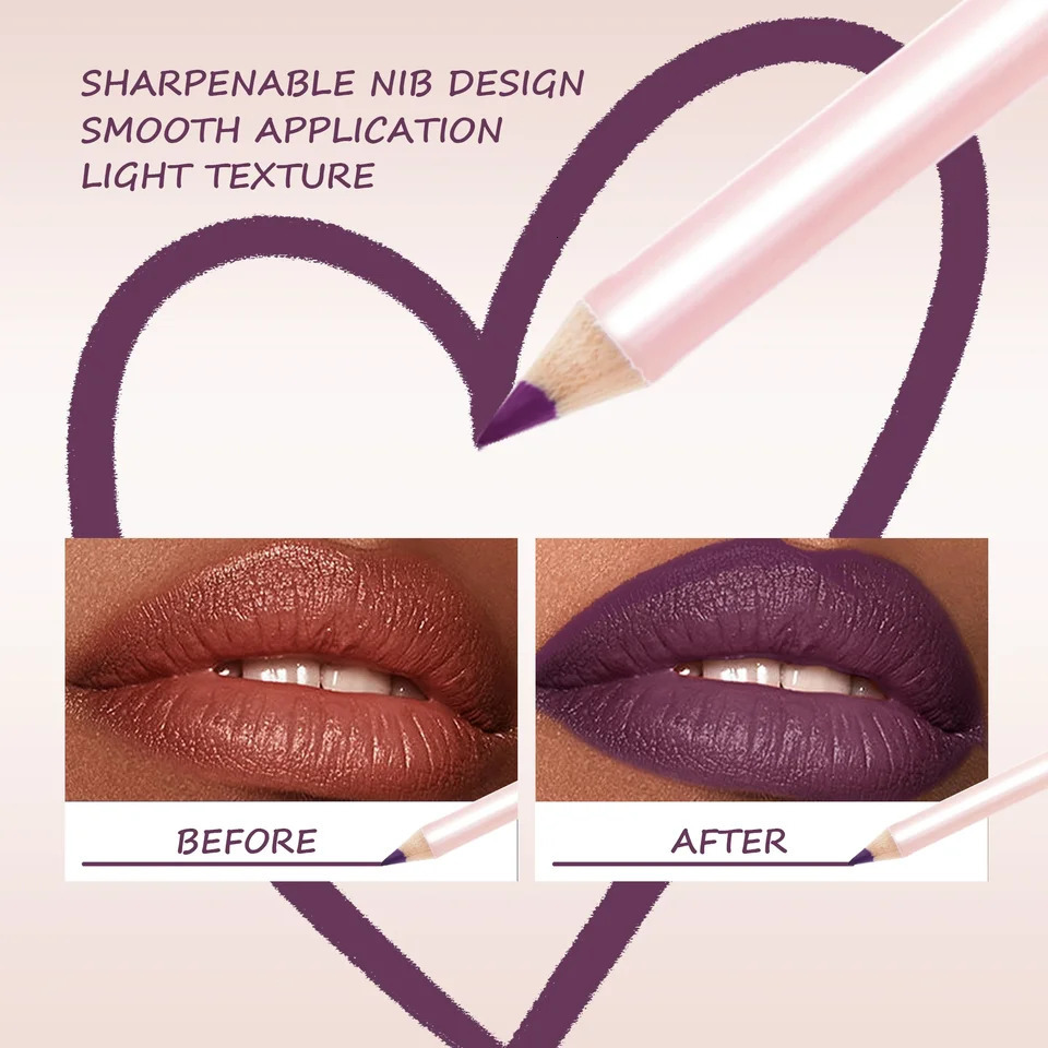 Matte Lip Liner Pencil Set of 12 Nude Brown Shades Highly Pigmented Smooth Velvet Finish Long-Lasting Waterproof Smudge-Proof 250716