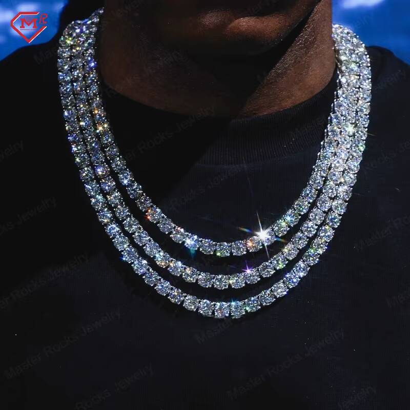 8MM Vvs Moissanite Diamond 925 Sterling Silver Tennis Chain Hiphop Iced Out Moissanite Tennis Chain