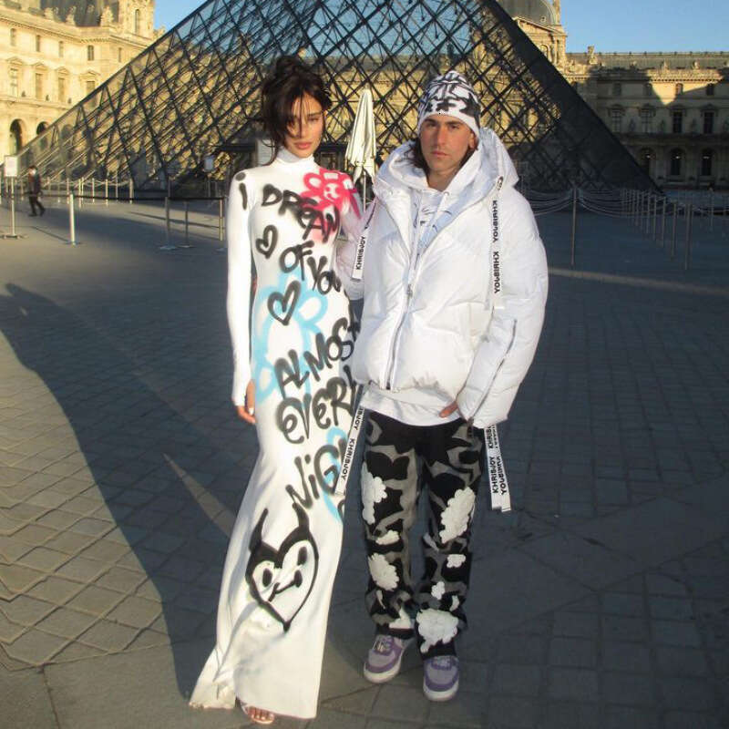 Summer Women's New Fashion High Neck Color Block Graffiti Sleeve Bodycon Long Dress B5