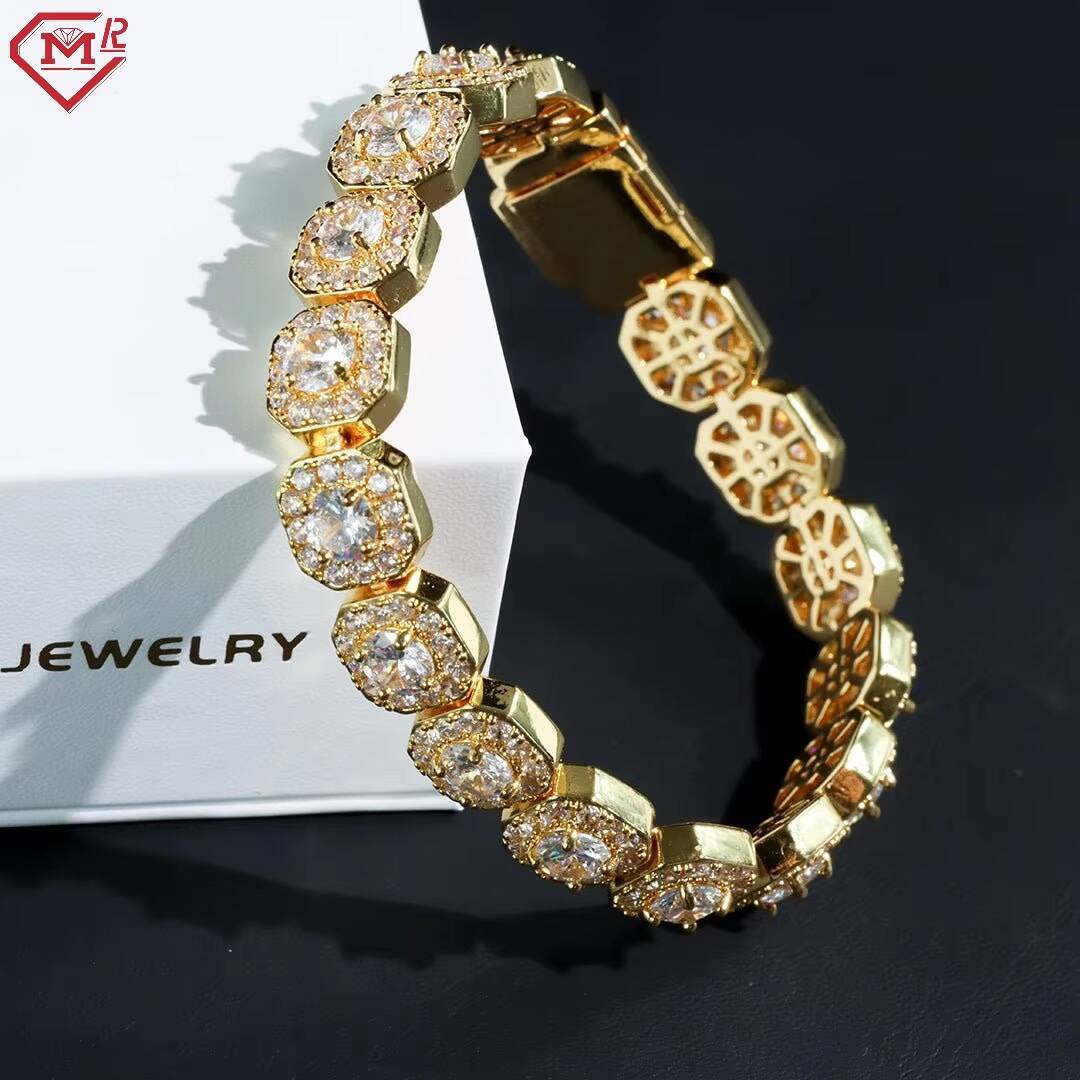 Hiphop 10mm Tennis Chain Cluster Gold Plated 925 Silver Necklace Bracelet Vvs Moissanite Tennis Chain