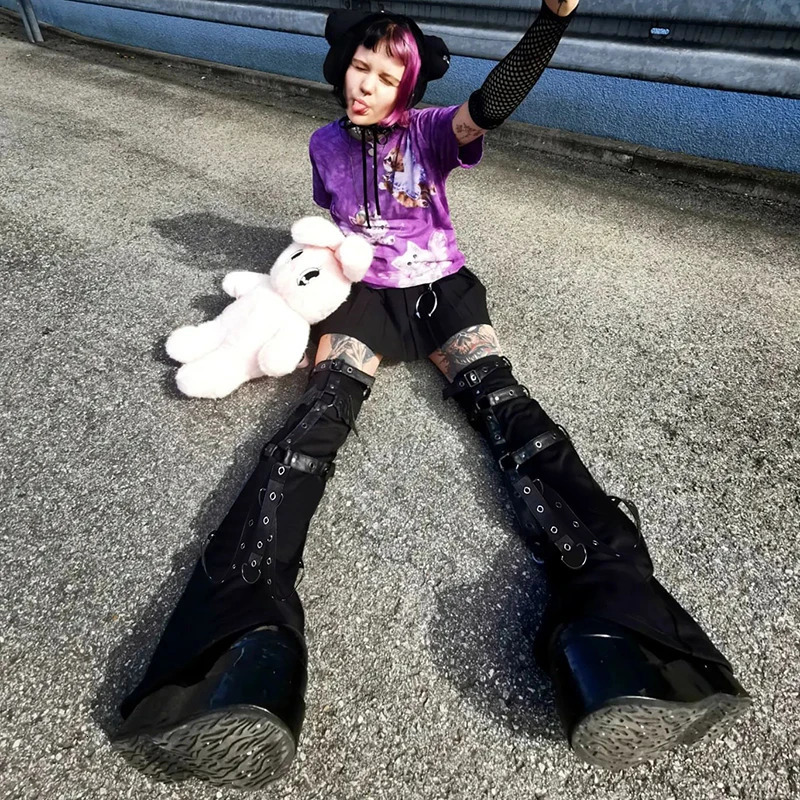 Doury 2000s Punk Leg Warmers Academia Mall Goth Knee Sleeves Bandage Leg High Boot Stockings Full Length Women Socks y2k 250717