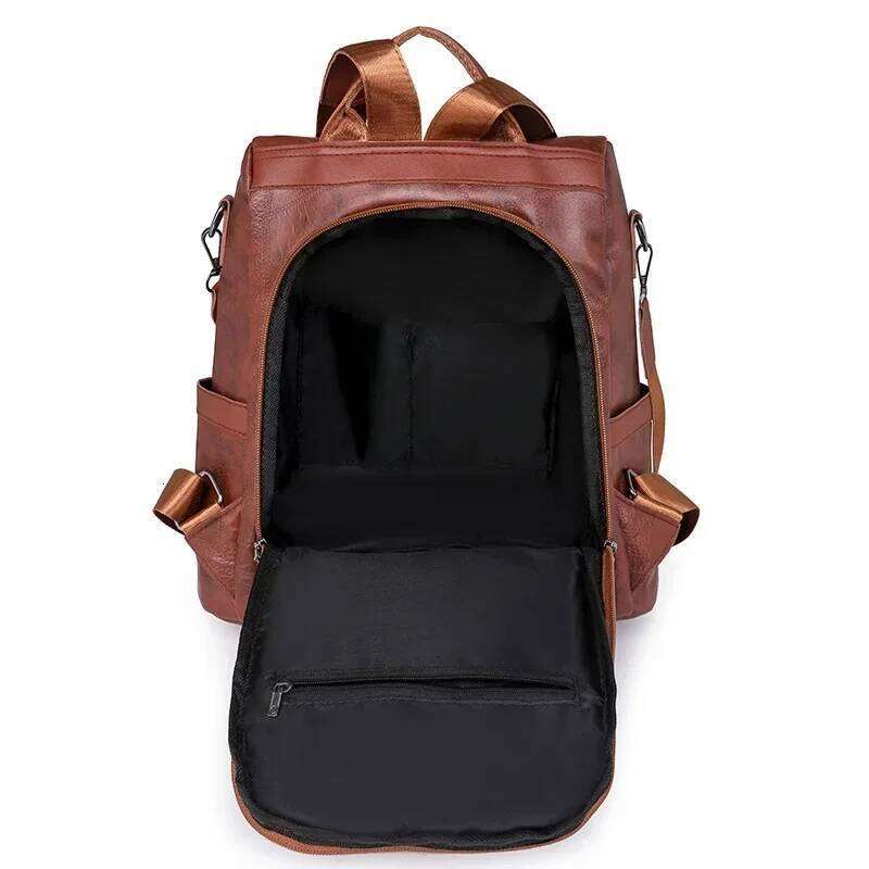 Vintage Black Leather For Women Soft PU Crossbody Shoulder Anti-Theft Travel Work Bag Ladies Simple Tote Backpack