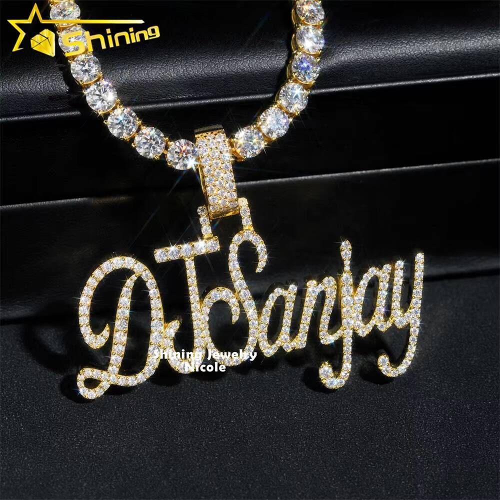 Custom Made Unique Letter Initial Silver 18k Gold Plated VVS Moissanite Name Pendant