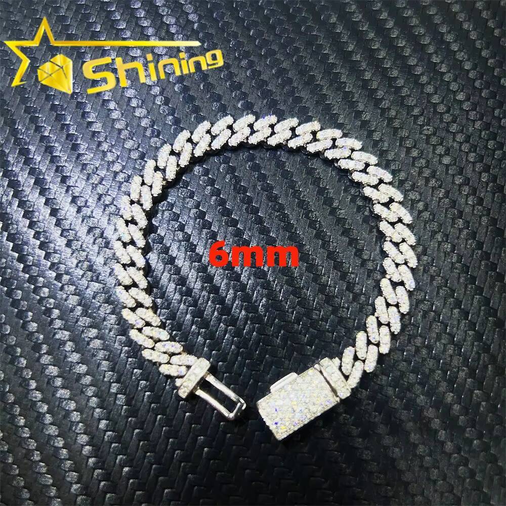 Hot Selling Pass Diamond Tester 925 Sterling Silver Hip Hop 6mm 8mm Iced Out Vvs Moissanite Diamond Cuban Link Bracelet