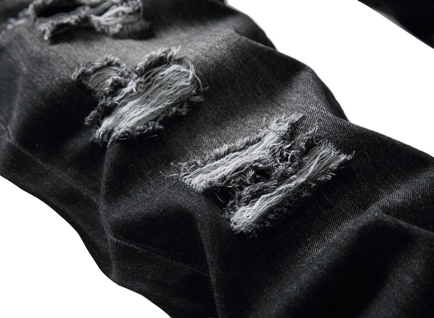 Mens Black Casual Ripped Jeans Mens Slim Fashion Casual Denim Trousers X2507181