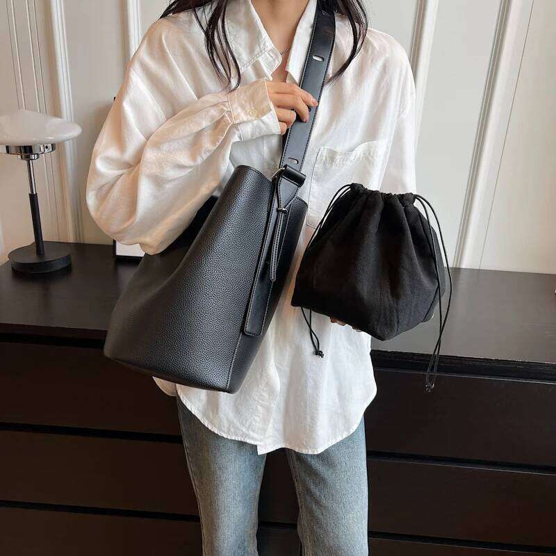 Retro Shoulder Bucket Bag Sets For Women 2-IN-1 Solid Color Large Capacity Cross Body Shopper Totes Designer Handbags