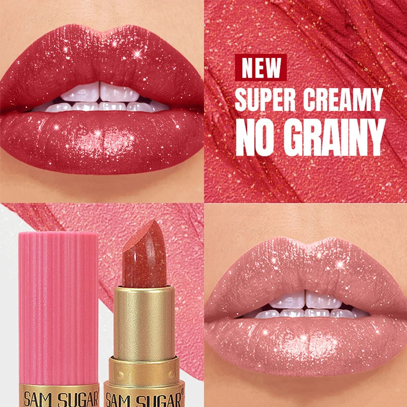 Diamond Pink Lipstick Chocolate Brown Metallic Glitter Lipstick Long-Lasting Waterproof Shimmer Pearl Sparkling Lip Gloss Makeup 250716