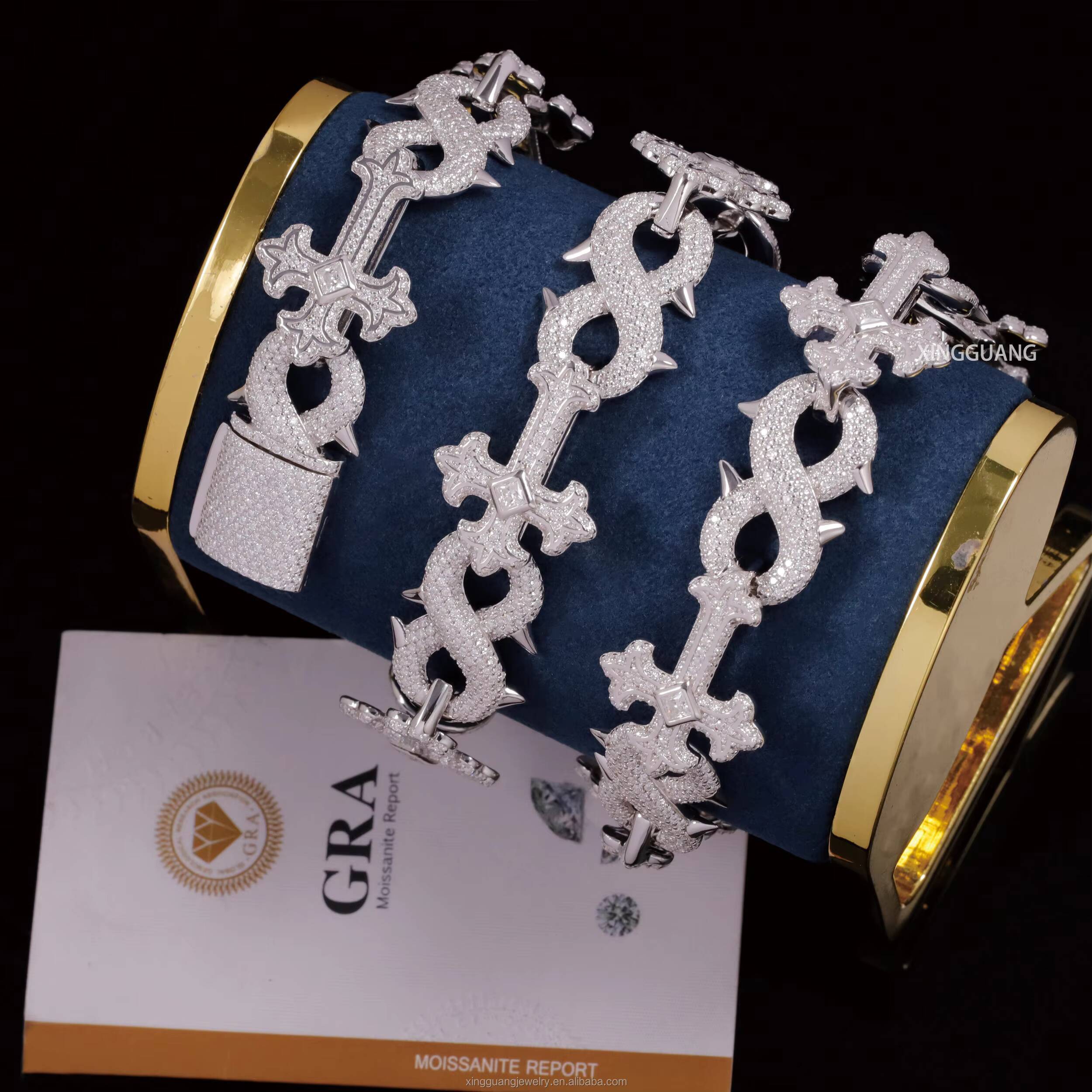 Custom Cross Chain 100% Passed Diamond Test Hot Popular Cuban Link Chain 16mm VVS Moissanite S925 Cross Cuban Hip Hop Necklace