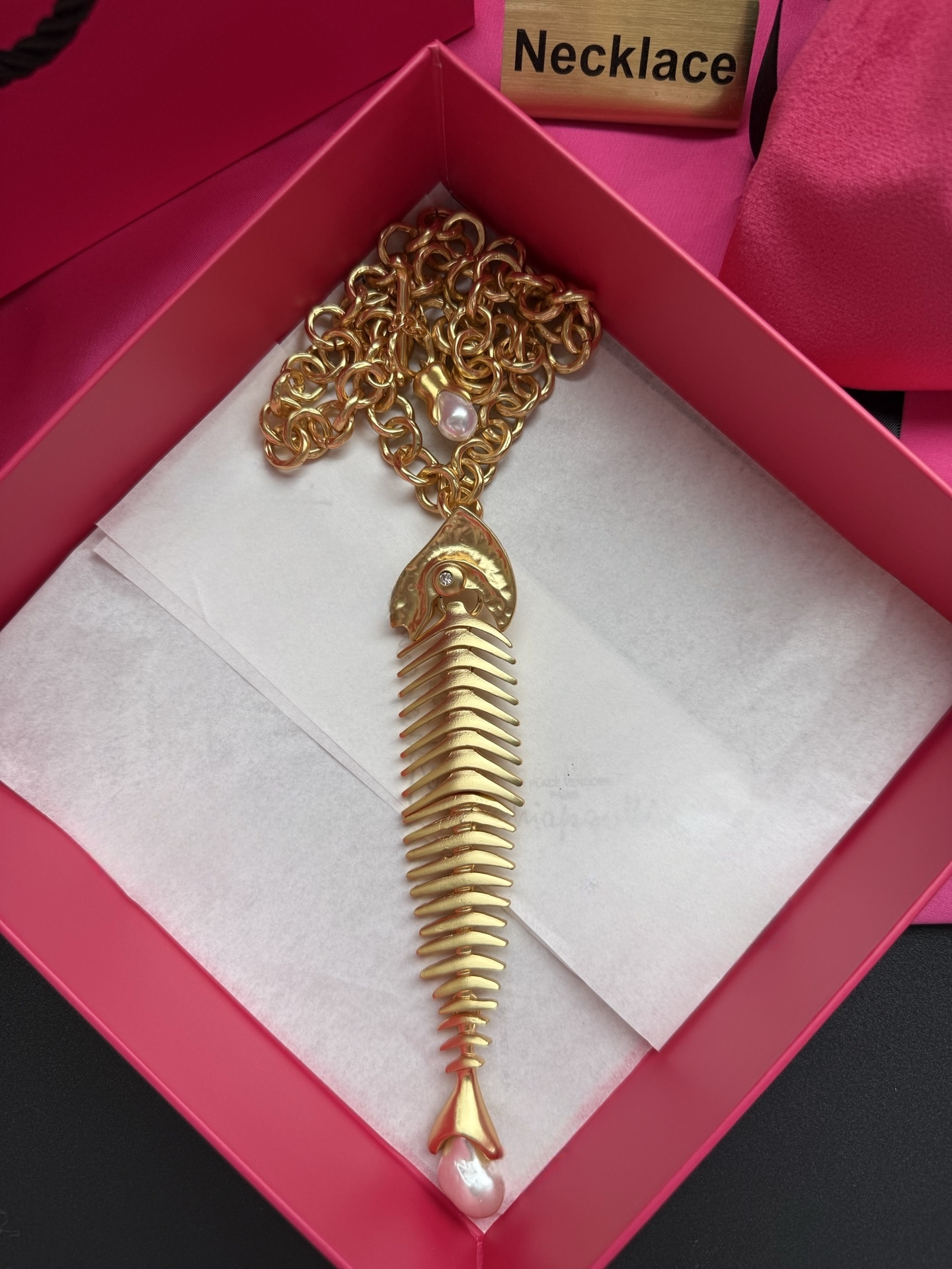 New Designed Women Fishbone Choker Oversized Fish Skeleton Chain Necklace Designer Luxury Jewelry Designer Jewelry Schiaparelli-n03-16