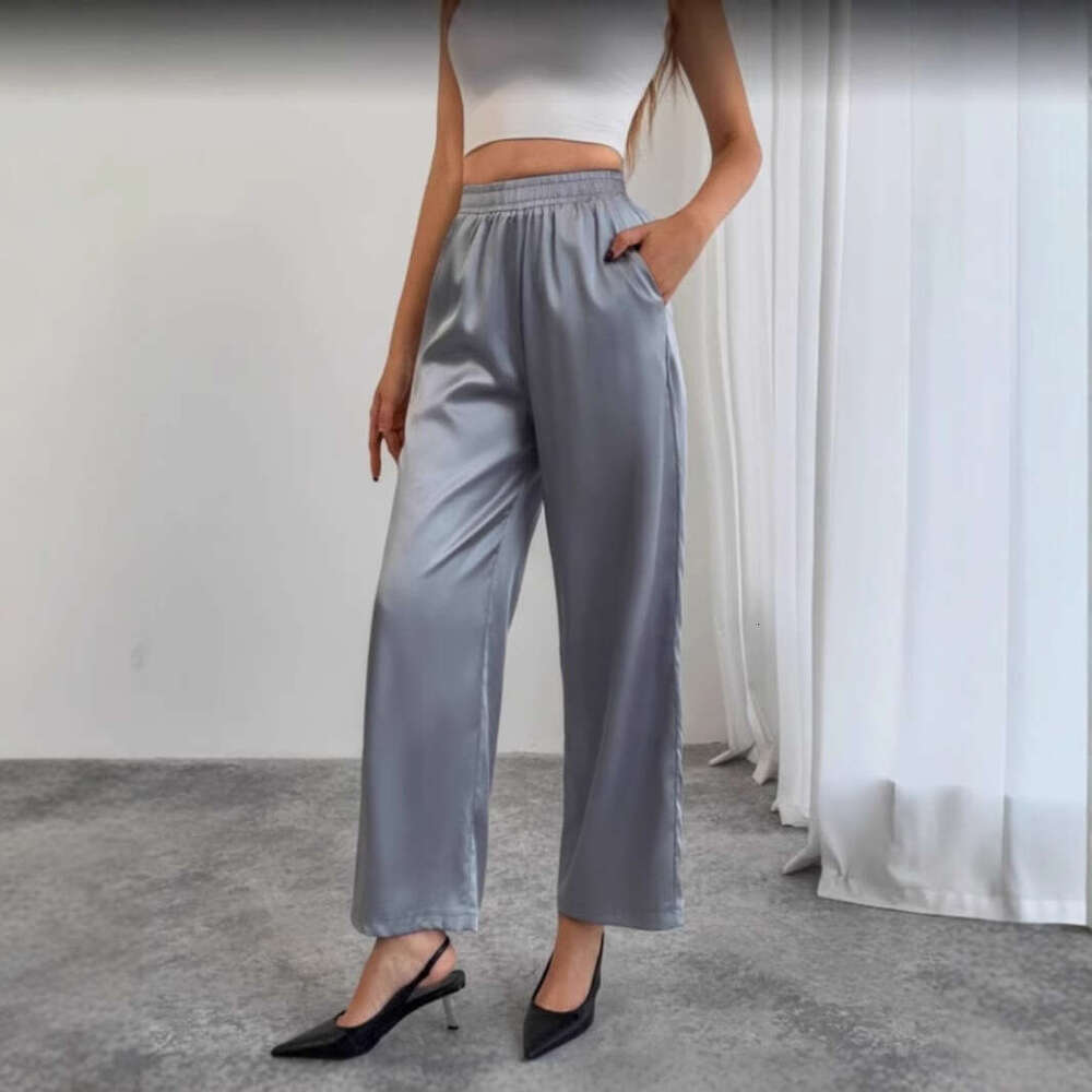 American Style Solid Color High Waist Versatile Design Casual Straight Wide-Leg Pants B5