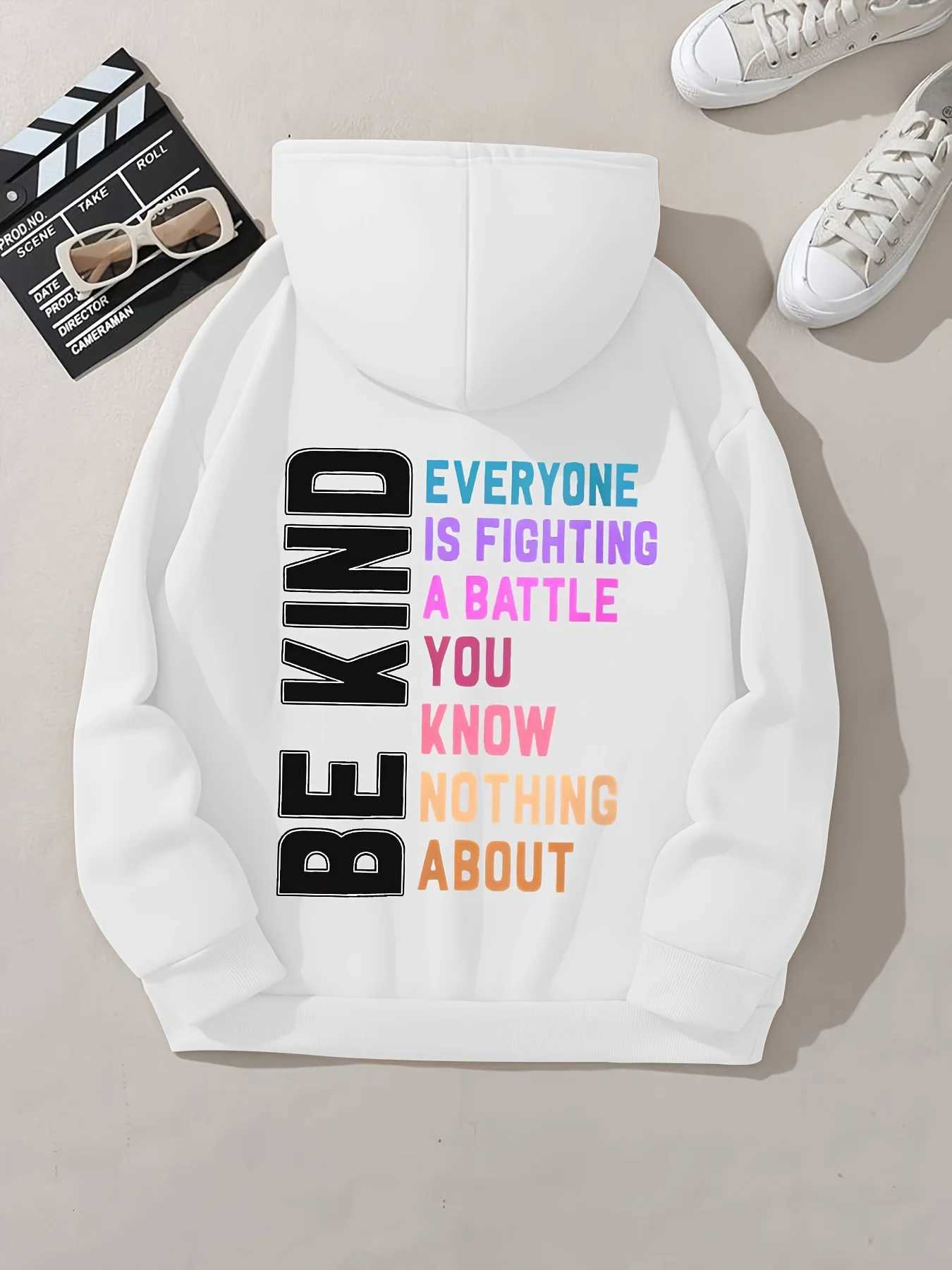 Be Kind Everyone Is Fighting Prints Fe Hoodie Fce Warm Hooded Fashion Casual Hoodies Loose Round Neck Versatile Womens Tops XJ250717
