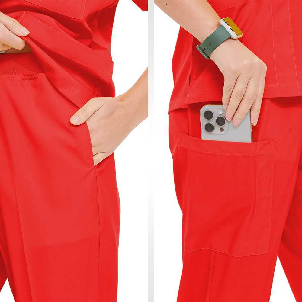 Red Color Doctor Nurse Uniforms Hospital Nursing Sets Qucik Dry Dental Clinic Scrub sets with large packages for Women S2102 Z250718