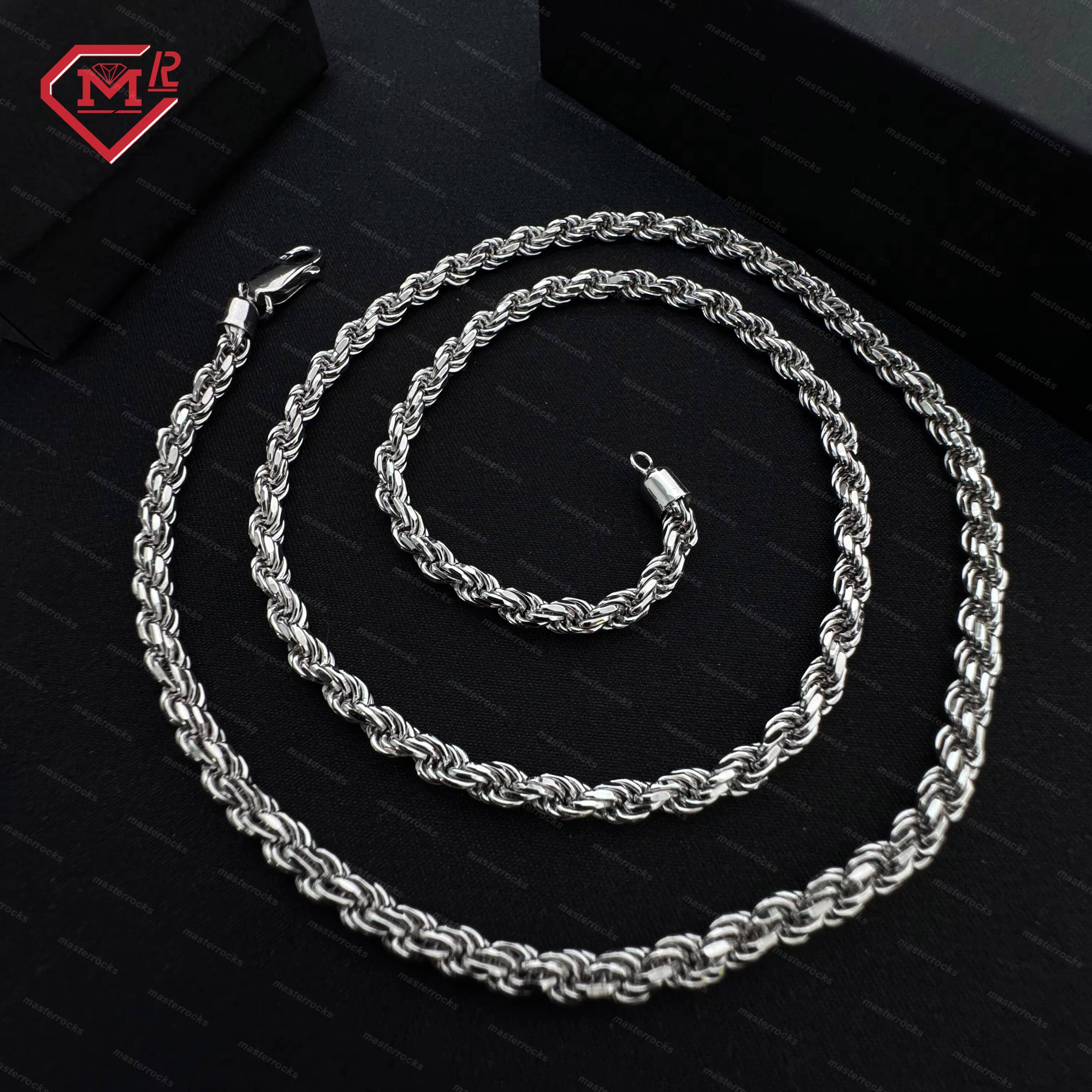 925 Sterling Silver 4mm 5mm 6mm 7mm Rope Chain Necklace Custom Gold Plated Hip Hop Rope Chain for Men
