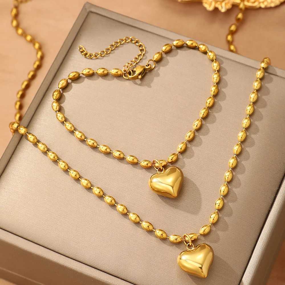 Stainless Steel Set French Vintage You Bead String Chain Pendant Necklace Earrings Set For Women Jewelry Party Matching X250718
