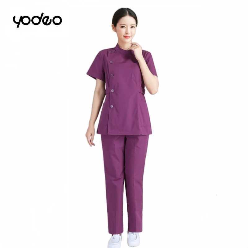 Medical nurse standing collar summer short sleeved beauty salon nurse clothes long sleeved slim fit medical staff work clothes Z250718