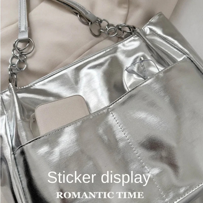 Casual Handbags for Women Large-capacity Shoulder Bags Texture Bright Pu Leather Tote Bags Chain Shopping Bag 250715