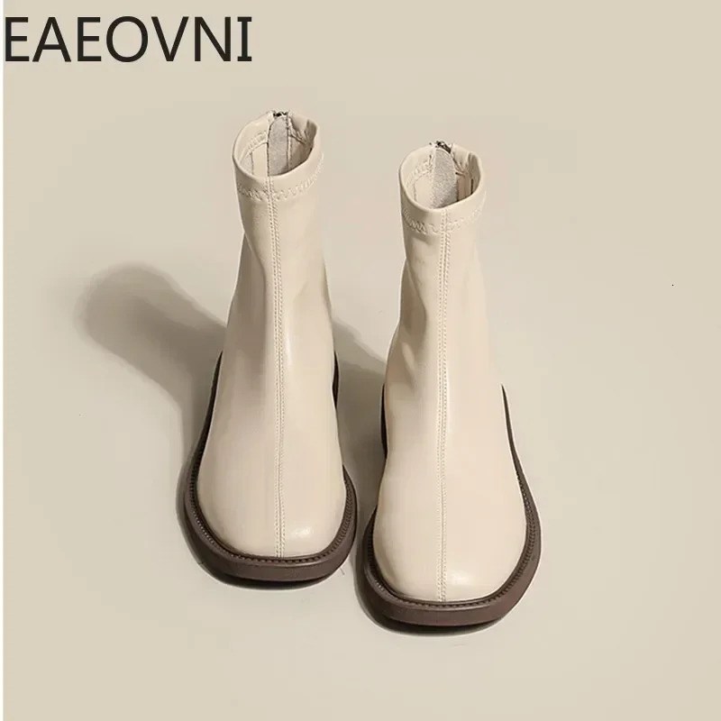 Winter Women Ankle Boots Fashion Soft Leather Ladies Elegant Short Boots Square Low Heel Chelsea Shoes 250717