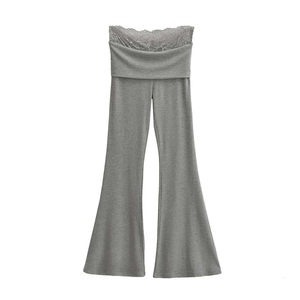 Regular Lace Cuffed High Waist Flared For Women Summer New Slim Fit Hip-Hugging Casual Yoga Fitness Pants B5