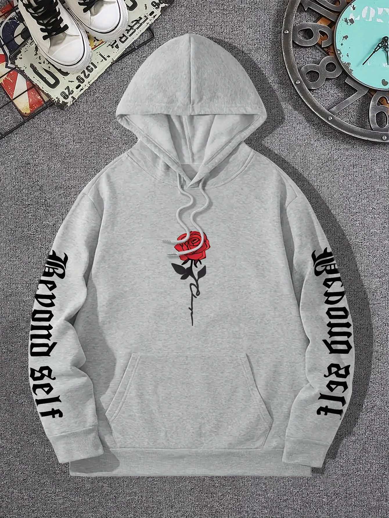 Rose Artistic Letter Printed Hoodies Casual Street Women Sweatshirts Comfortable Face Pullover Crewneck Loose Fe Clothes XJ250717