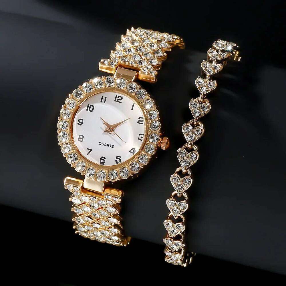 free shipping 2024 2pcs Fashion Women Watch Sier Strap Quartz Wristwatch Alloy Bracelet for Ladies Jewelry Set Clock Gift free shipp
