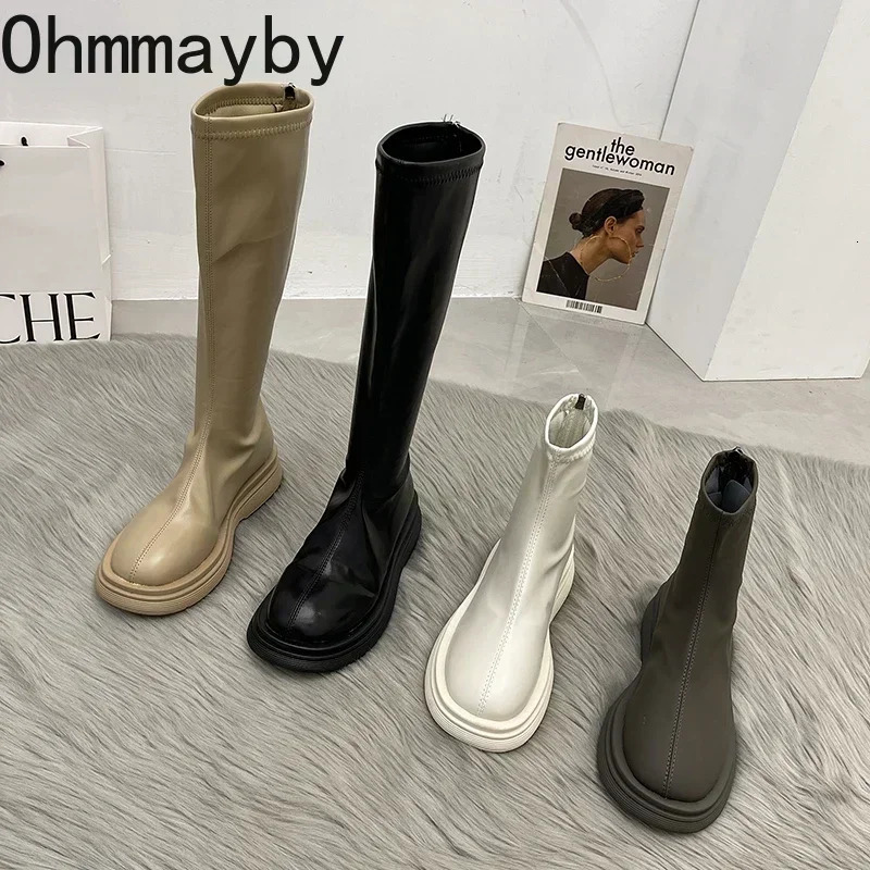 2025 Women Long Boots Thick Sole Ladies Zipper Knight Flats Heel Boots Fashion Knee-high Boots Keep Warm Plush Winter Shoes 250717