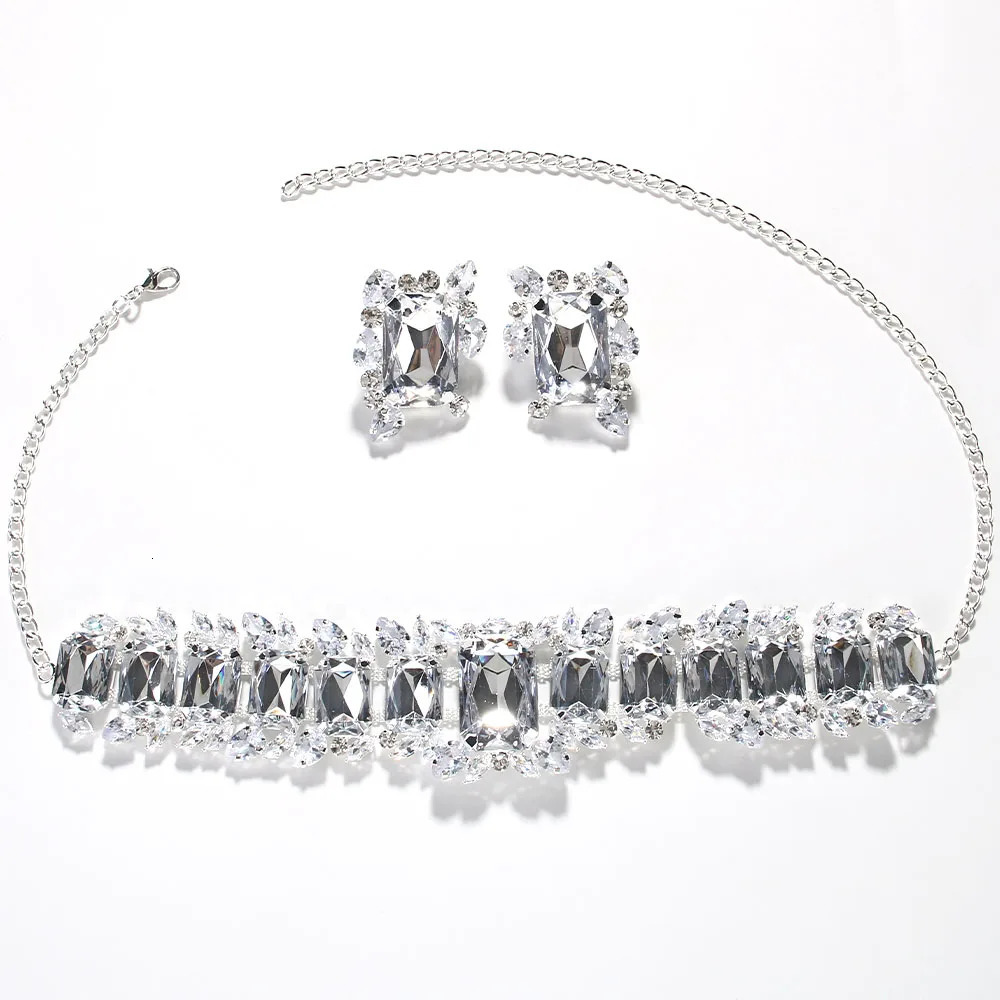 Stonefans Bride Crystal Necklace Earrings Set Bridesmaid Wedding Jewellry Two Pieces Choker Necklace Prom Costume Jewelry Sets 250715