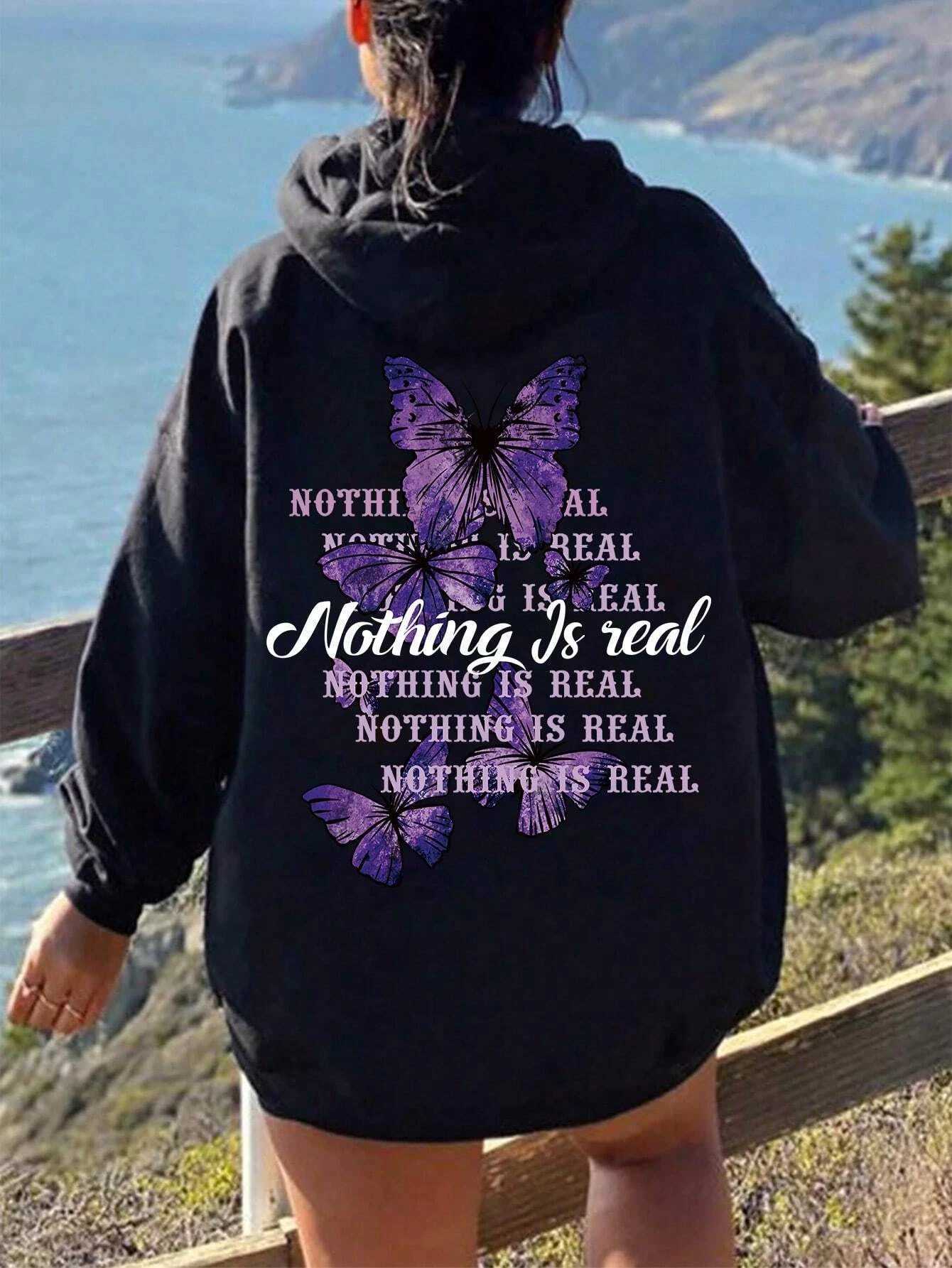 Butterfly Phrase Printing Hoodie Women Face Oversized Hoodies Warm Comfortable Hoodie Casual Pocket Drawstring Tops Fe XJ250717
