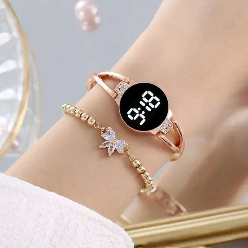 free shipping LED Fashion for Women Touch Screen Time Steel Band Electronic Student Ladies Bracelet Watch Simple Style Watches free