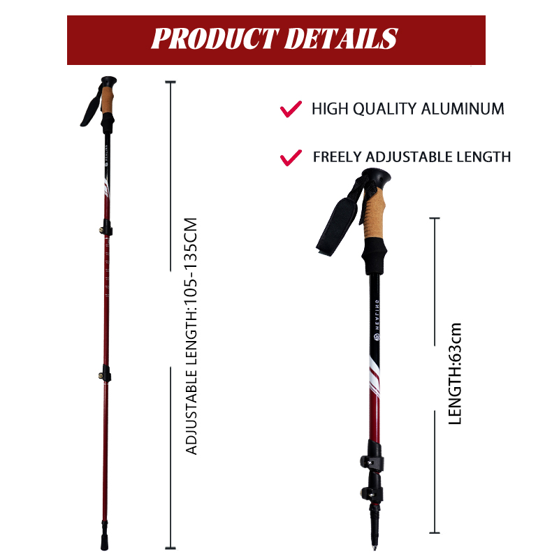 OKHEALING Aluminum Alloy Trekking Poles Telescoping Lightweight Walking Cane Portable Walking Stick with Rubber Handle for Off-road, Camping, Backpack