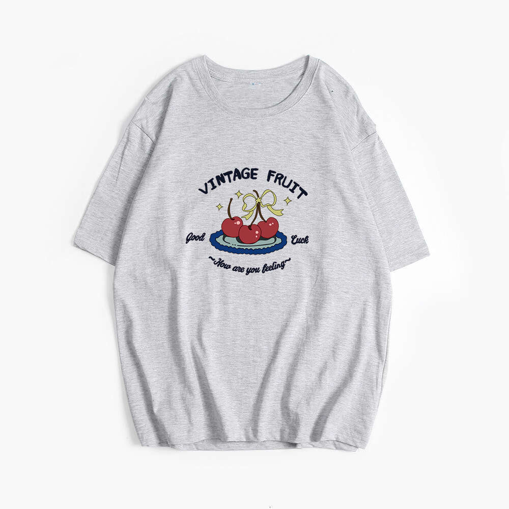 Ins Style Printed T-Shirt For Women, Summer New Versatile Loose Round Neck Pure Cotton Short Sleeve Top B5 j7