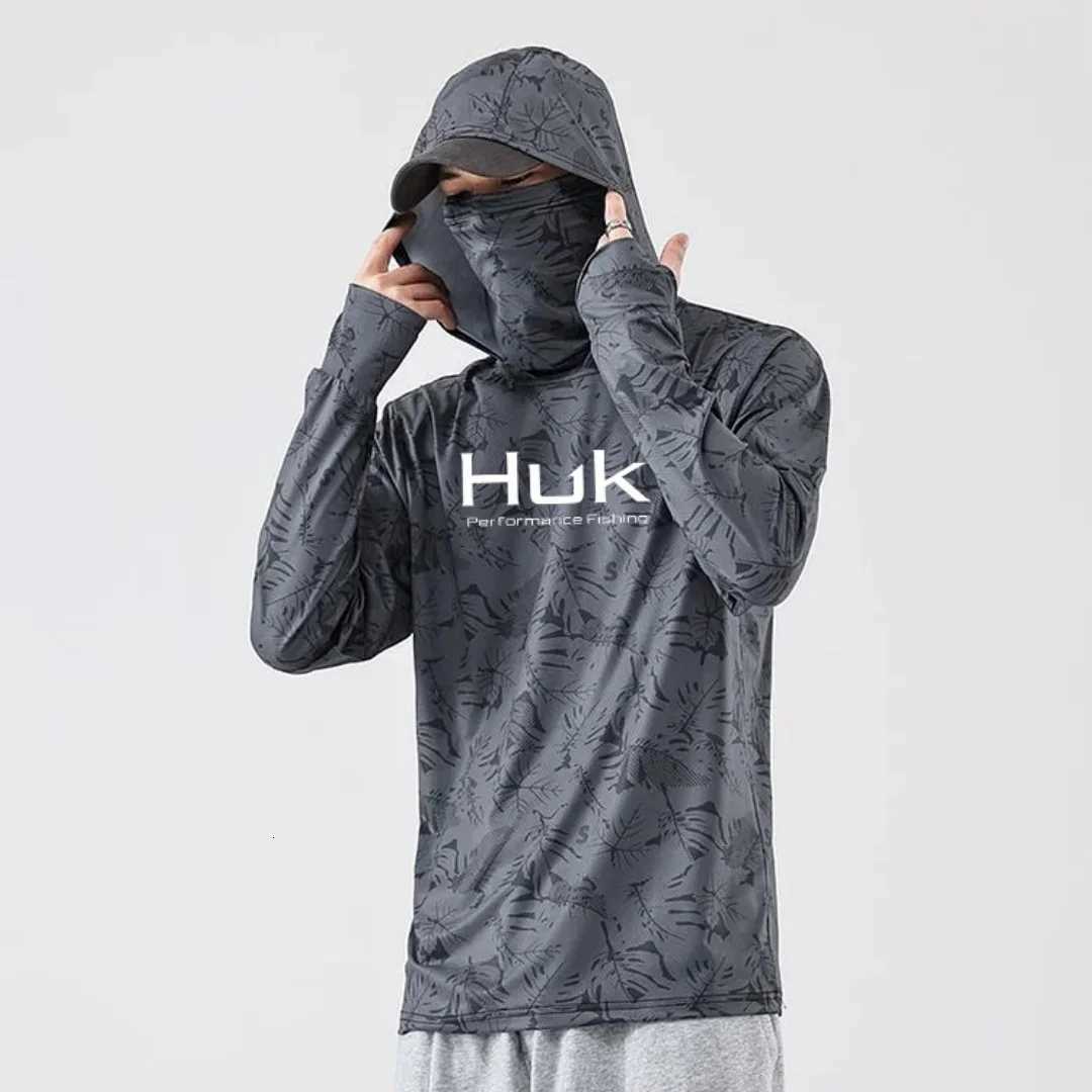 Mens Fishing Hooded Sweatshirt Fishing UV Protection Hoodie Fishing T-Shirt Clothing Hooded Top Gray White X250718