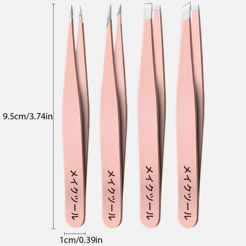 4PCS Precision Stainless Steel Tweezers For Eyebrow Hair Removal Splinter Blackhead Slant Tip Angle Pointed Ti 250716