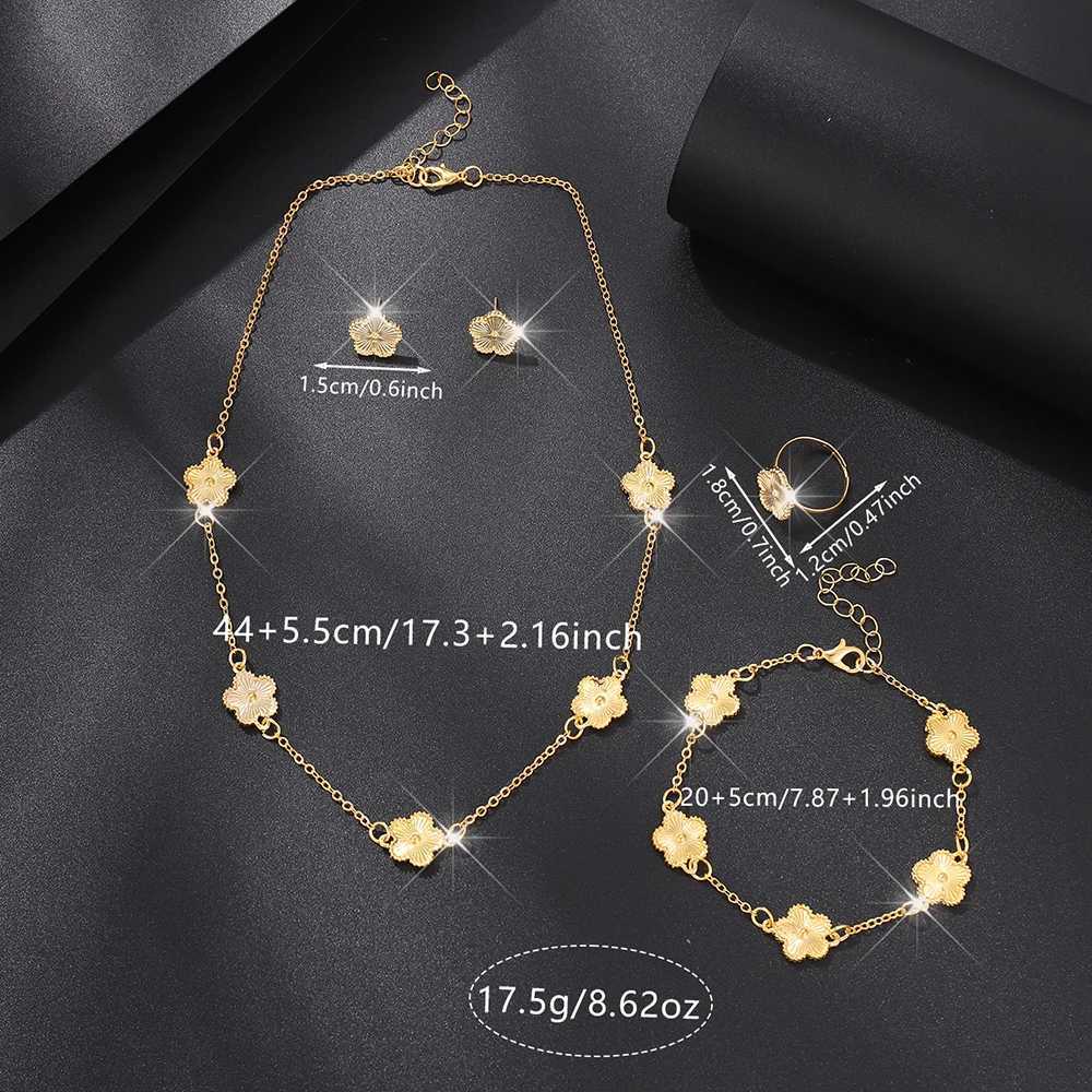 Shining Plum Bloss Plant Five Leaf Flower Plant Jewelry Set Bracelet Necklace Earrings by Wens X2507181