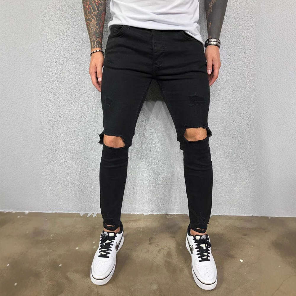 Fashion Ripped Stretch Skinny Pants Unique Torn Men's Jeans B5
