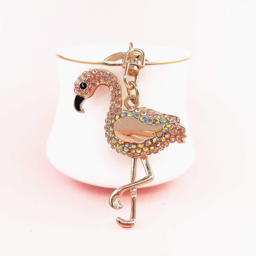 Diamond Flamingo Bag Charms Cute Cartoon Metal Keychain Ornament Women's Bag Accessories
