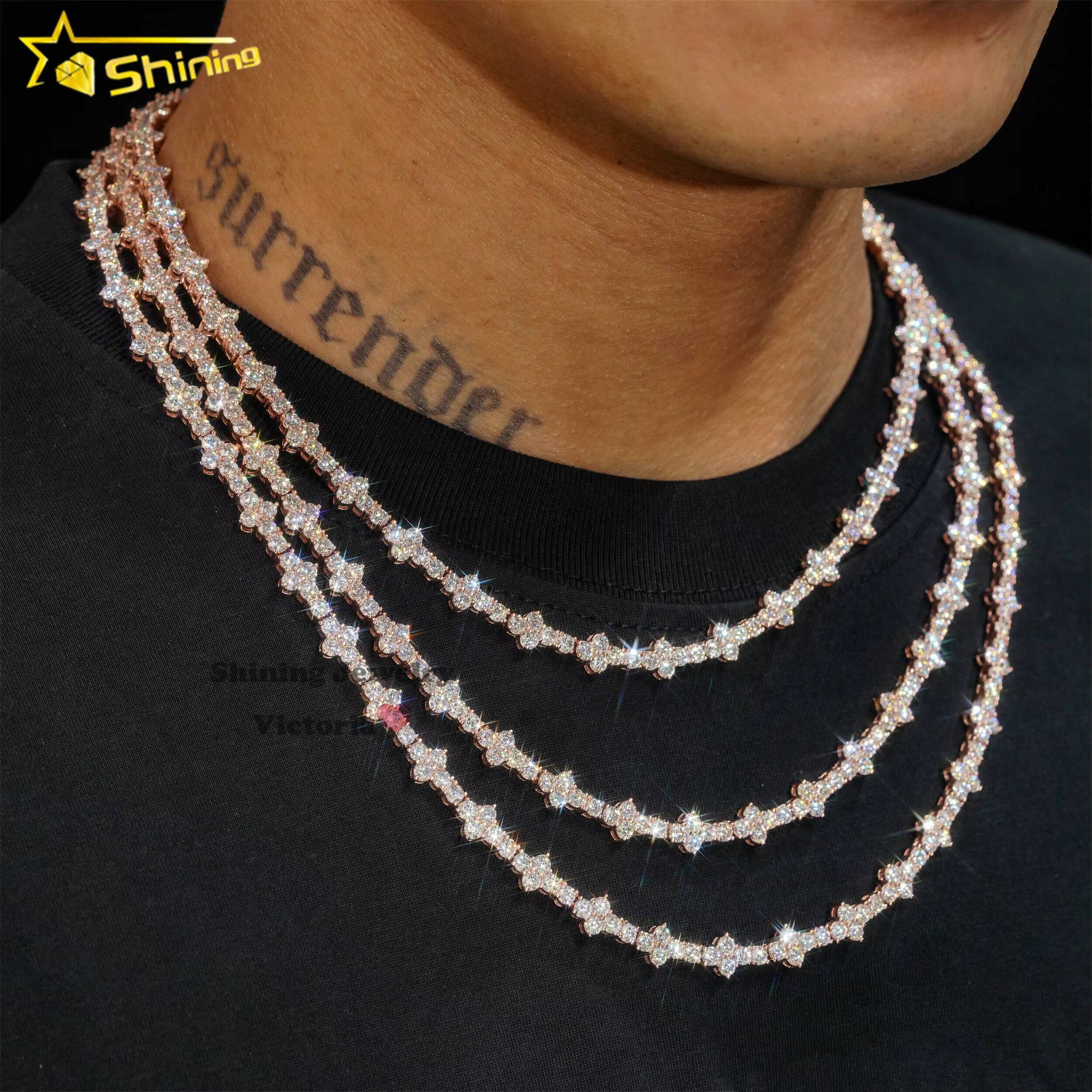 Pass Diamond Tester New Arrival Rapper Jewelry 925 Sterling Silver 3MM VVS Moissanite Cross Tennis Chain