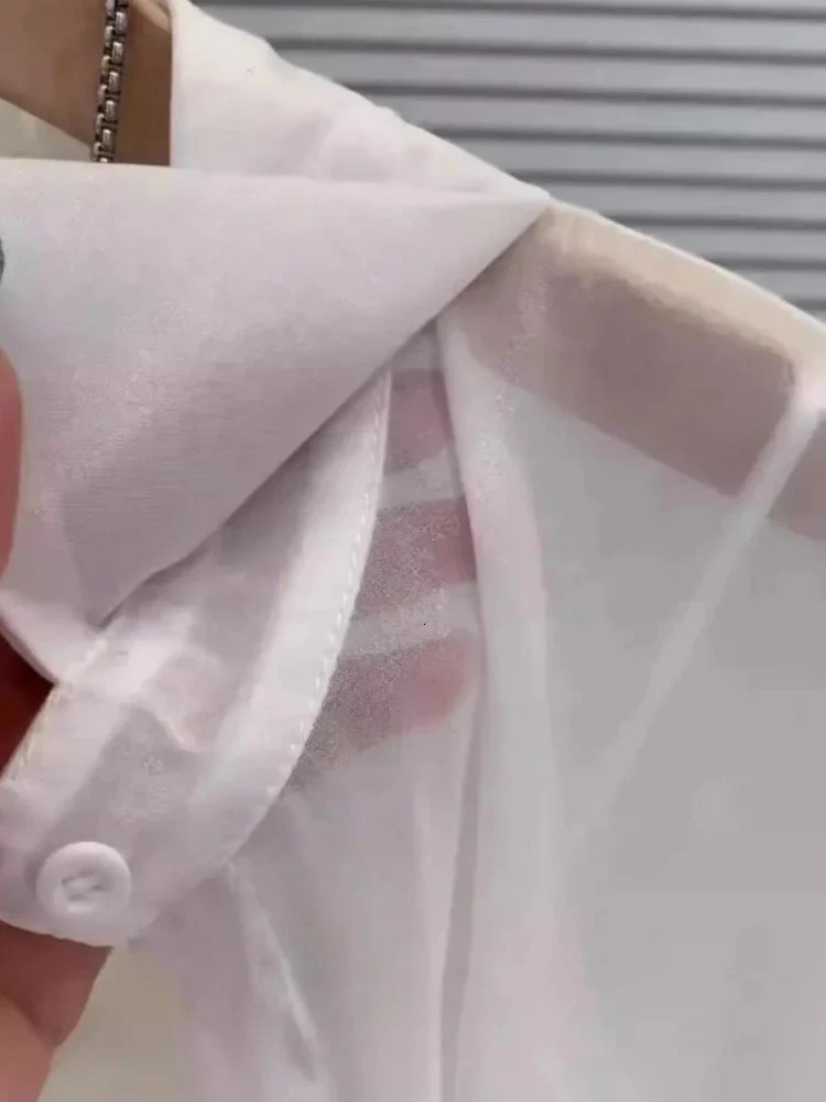 Plus Size Womens Shirts 2025 Summer Breathable and SunProof Ice Silk with Button Thin Loose Sheer Chiffon Blouses Long Sleeve 250707