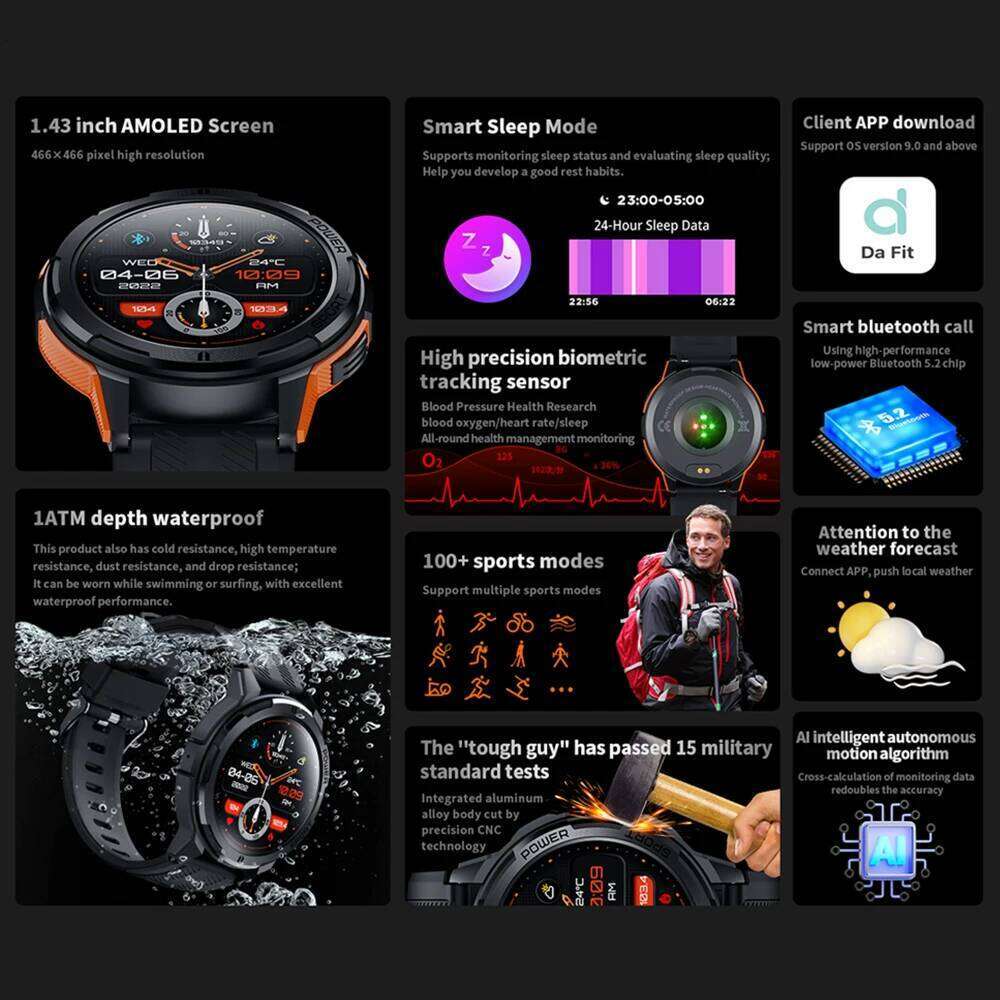 C25 Smart Watches For Men AMOLED Screen 1.43" 1ATM Waterproof Heart Rate Monitor Sports Smartwatch Blue Tooth Call Women Fiess free shipping